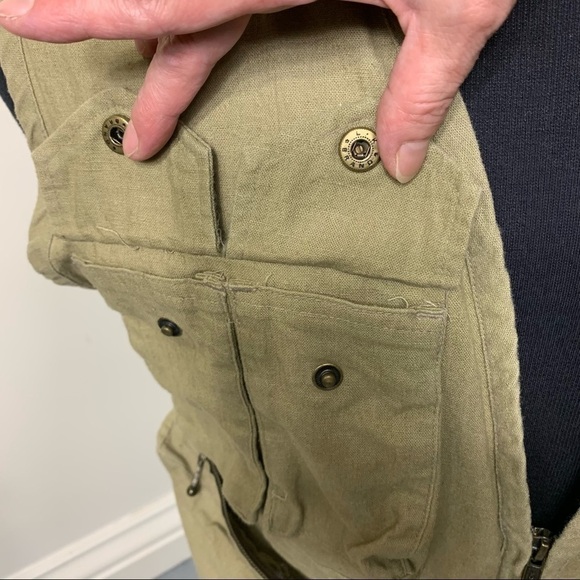 Vintage Hudson Bay Vest linen blend Quilted Tan Green Sz S/M Fishing Hiking - Picture 10 of 14